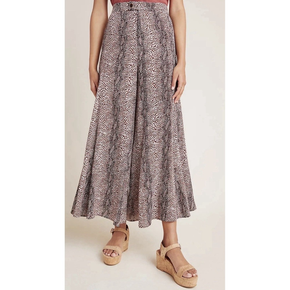Anthropologie Skirted Wide Leg Pants Womens 4‎ Snake Print Brown Boho NWT